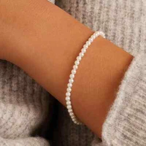 Natural Classic Round Pearls 3mm Tiny Beads Dainty Gold Chain Women Bracelet - Picture 1 of 5
