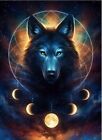 5D Diamond Painting Kits 30X40cm Black Wolf with Moon Phases