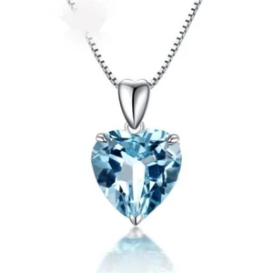 925 Sterling Silver Simulated Heart Cut Aquamarine Women's Solitaire Pendant - Picture 1 of 8