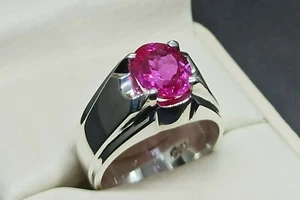 6 Carat Oval Cut Pink Topaz Mens Ring Sterling Silver 925 Handmade Topaz Ring - Picture 1 of 12