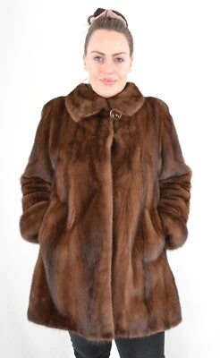 US5327 REAL SAGA MINK FUR JACKET RANCH MINK COAT DEMI BUFF SIZE XL - NERZJACKE - Image 1 of 4