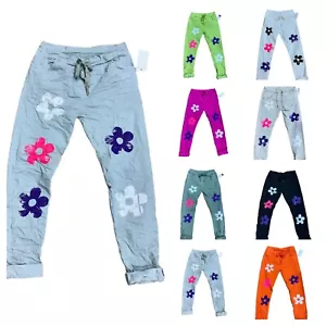 Women's Summer Wide-Leg Flared Pants Flower Magic Patch-Baggy Ladies Trousers UK - Picture 1 of 10