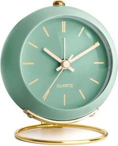 Retro Silent Battery Operated Desk Alarm Clock with Light - Vintage Green - Picture 1 of 12