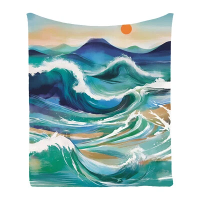 Abstract Sea Waves Flannel Bedspread Sofa Throw Blanket Holiday Birthday Gift - Image 1 of 4
