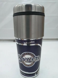 MILWAUKEE BREWERS 16 OZ STAINLESS STEEL COFFEE TRAVEL MUG WITH METAL EMBLEM - Picture 1 of 4