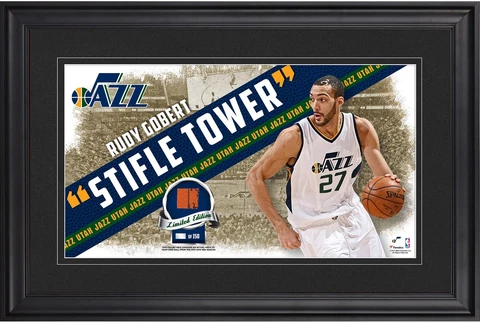 Rudy Gobert Utah Jazz Framed 10x18 Nickname Collage & Piece of Used Basketball Cover
