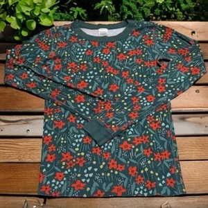 Hanna Andersson Green and Red Floral Pajama Long Sleeve Top Kids Size 14 - Picture 1 of 6