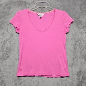 Lilly Pulitzer Top Womens Small Pink Etta V Neck Short Sleeve Tee Shirt - Picture 1 of 10