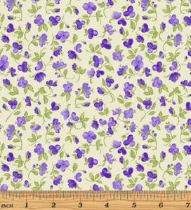 Fat Quarter - Accent on Pansies: Petite Pansies Cream Cotton Fabric - Picture 1 of 1