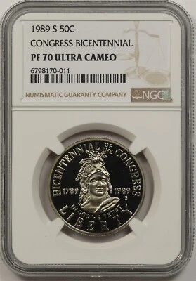 1989-S Congress 50C NGC PF 70 Ultra Cameo Modern Commemorative Half Dollar - Image 1 of 4