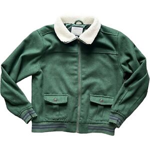 Janie and Jack Boys Bomber Jacket Size 10 - 12  Wool Blend Green Collared S9