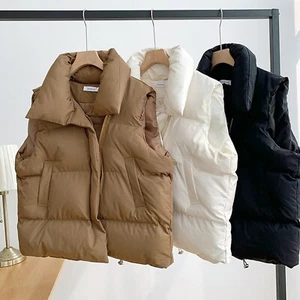 Women Winter Puffer Jacket Vest Oversized Solid Sleeveless Padded Coat Oveercoat - Imagen 1 de 24