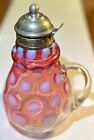 Antique Victorian Glass Pitcher with Lid Clear to Ruby Cranberry Coin Spot Hobbs