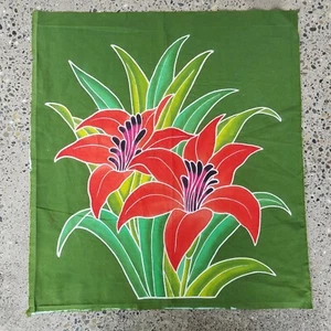 Tessuto pannello floreale hawaiano giglio rosso tropicale verde lime 20 x 18 #034 - Foto 1 di 6