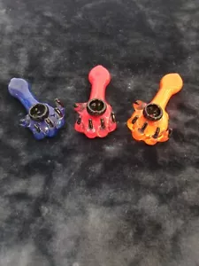 5" GLASS Frit Bear Claw Tobacco Blue Red Orange Smoking Bowl Pipe - Picture 1 of 4