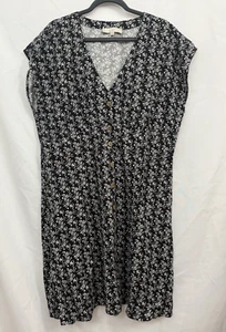NWOT LOFT Linen Blend Empire Waist Button Front Black White Floral Dress Size 18 - Picture 1 of 8
