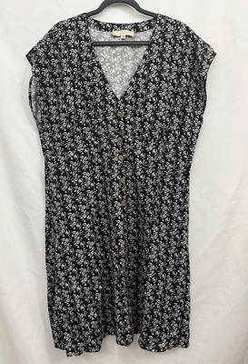 NWOT LOFT Linen Blend Empire Waist Button Front Black White Floral Dress Size 18 - Image 1 of 4