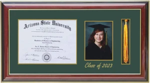 DIPLOMA TASSEL 5X7 PICTURE FRAME MAHOGANY/GOLD-GREEN (CUSTOMIZABLE)-H - Picture 1 of 8