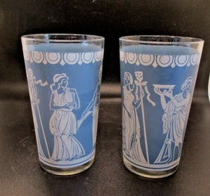 Par de Jeanette Barware Años 60 8 OZ  Gafas Azul Griego Vintage  - Imagen 1 de 5