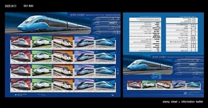 Tren de alta velocidad, KTX, SRT, ferrocarriles, ferrocarril, Corea 2025 hoja de estampillas, historia - Imagen 1 de 1