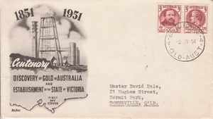 Australia 1951 BENDIGO Gold Centenary pair stamps FDC.Wide World.typed address. - Bild 1 von 1