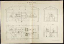 1885 - Plan Antique Engine Compound for Pump IN Eau. Engineering Civil.