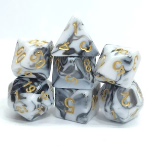 New 7 Piece Polyhedral Blend White Black Dice Set With Dice Bag D&D RPG - Picture 1 of 4