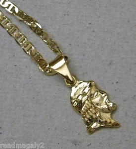 Lady's Yellow Gold Plated Jesus Christ Head Face 20in Long 3mm Mariner Chain Set - Bild 1 von 4