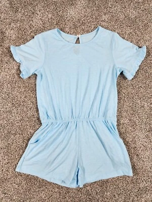 Girls One Piece Romper Size Large Light Blue Short Ruffle Sleeve - Image 1 of 4