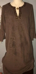 Quacker Factory Brown w/ Sequenced Neck Line Dress Sz S NWOT - Picture 1 of 11