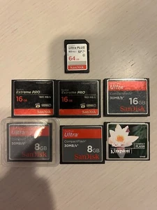 Seven used 8-16 GB Compact Flash and Mini SD, SanDisk, Kingston - Picture 1 of 1