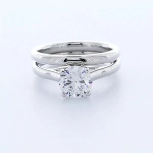 Juego de anillos de compromiso solitario oro 14K 1,50 quilates redondo diamante cultivado en laboratorio G VS1 - Imagen 1 de 5