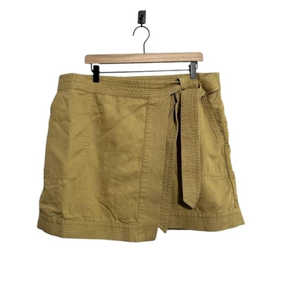 Falda para mujer Banana Republic XL caqui tostado envolvente lazo frontal mezcla de algodón y lino Foto 1 de 4