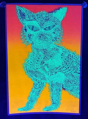 VINTAGE 1967 JOE ROBERTS BLACKLIGHT ELECTRIC CAT POSTER!  PSYCHEDELIC COCORICO - Image 1 of 4