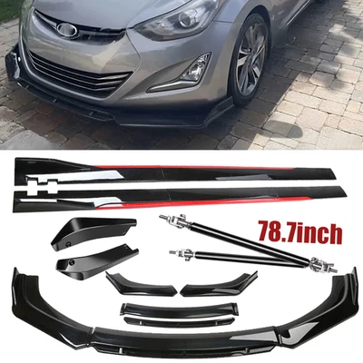 Glossy Black Front Bumper Lip Splitter +Side Skirts Rear For Hyundai Elantra - Image 1 of 4