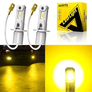 AUXITO H3 LED Front Fog Light Bulbs Yellow 3000K DRL 55W 1:1 Replacing Halogen - Picture 1 of 10