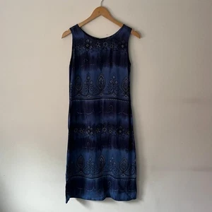Vintage 90s New Look Blue Tie Dye Floral Midi Shift Dress - Fits UK 10-12 - Picture 1 of 10
