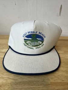 Vintage 90s Pebble Beach Golf Hat Rope White Leather Strap Back Made in USA - Bild 1 von 5