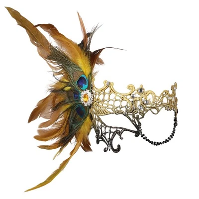 Women's Halloween Lace Rhinestone Feather Half-Face Mask for Masquerade Party - Image 1 of 4