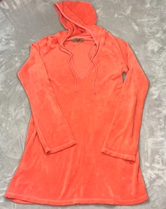 Y2K VTG Juicy Couture M Orange Terrycloth Hoodie Shirt Long Sleeve Tie USA - Picture 1 of 7