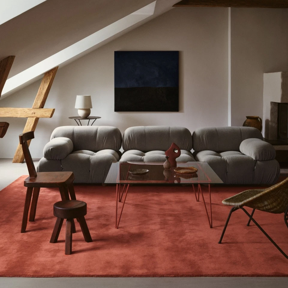 8x10 Handmade Tufted Wool Rug Rust Red Modern Minimalist Area Rug Living Room - Image 1 of 4