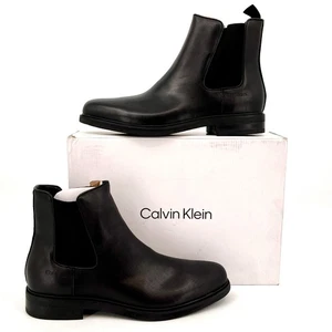 Calvin Klein Fenwick Chelsea Boots Size 11 Black Leather Pull-On Round Toe - Picture 1 of 17
