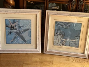 2 Vintage Nautical Beach Theme Framed Art Signed Basil Print 14.5” - Picture 1 of 11