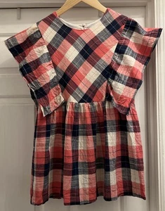 Bonnie Jean Girls Blue And Red Plaid Flutter Sleeve Cotton Blend Top Size 16 - Picture 1 of 4