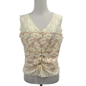 Vintage Y2K Babydoll Spitze Tank Top Milkmaid Fairy Coquette Cami Whimsigoth Elfenbein - Bild 1 von 9