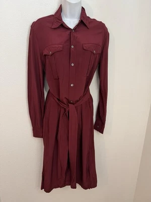 Vestido Camisa POLO Ralph Lauren Cinturón Dobladillo Dividido Talla 8 Rojo Profundo Granate Viscosa Foto 1 de 4