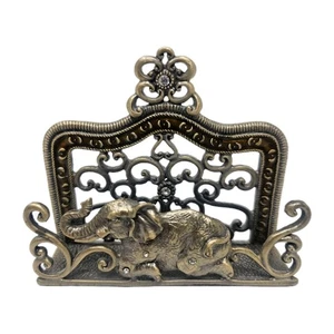 Bronze Tone Ornate Elephant Filigree Home Decorative Business Card Holder - Picture 1 of 8