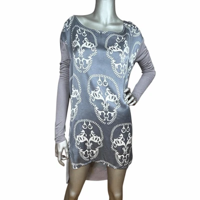 Vestido túnica de seda gris Thomas Wylde Scull gráfico manga larga de gran tamaño S/M (06 Foto 1 de 4