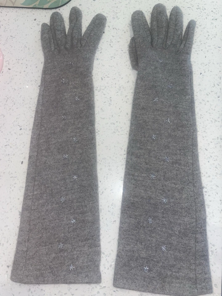 Beaded Gloves Warm - Charcoal Grey 15 Inch Long - Image 1 of 4
