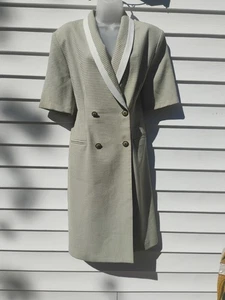 Vintage 80s 90s Elmora 14 Green Ivory Checkered Plaid Midi Bodycon Dress USA - Picture 1 of 9